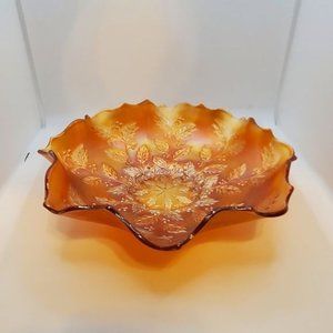 Marigold Carnival Glass Bowl, Leaves and Berries Vintage